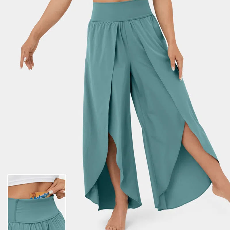 Olivenorma Women's Loose Fit Slit Stretch Flare Leg Elastic Waist Comfortable Flexible Stylish Yoga Pants - Peacock Green - 3XL - image 0