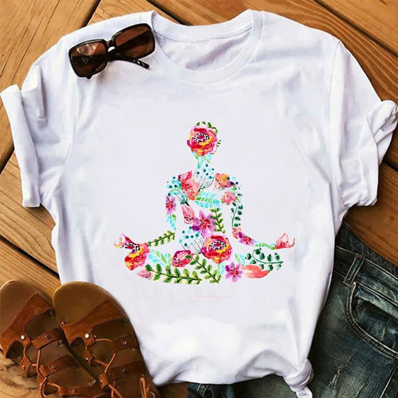 Olivenorma Lotus Yoga Meditation Tree of Life T-Shirt - Flowers & Meditation - 2XL - image 4