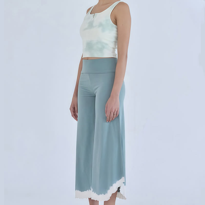 Olivenorma Tie-dye Colorblock Cotton Flare Cropped Elastic Waist Women's Yoga Pants - image 8