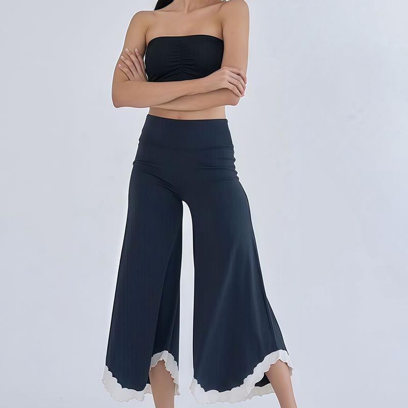 Olivenorma Tie-dye Colorblock Cotton Flare Cropped Elastic Waist Women's Yoga Pants - image 11