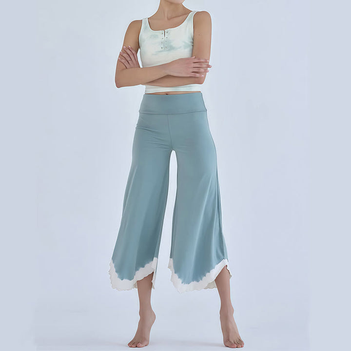 Olivenorma Tie-dye Colorblock Cotton Flare Cropped Elastic Waist Women's Yoga Pants - image 5