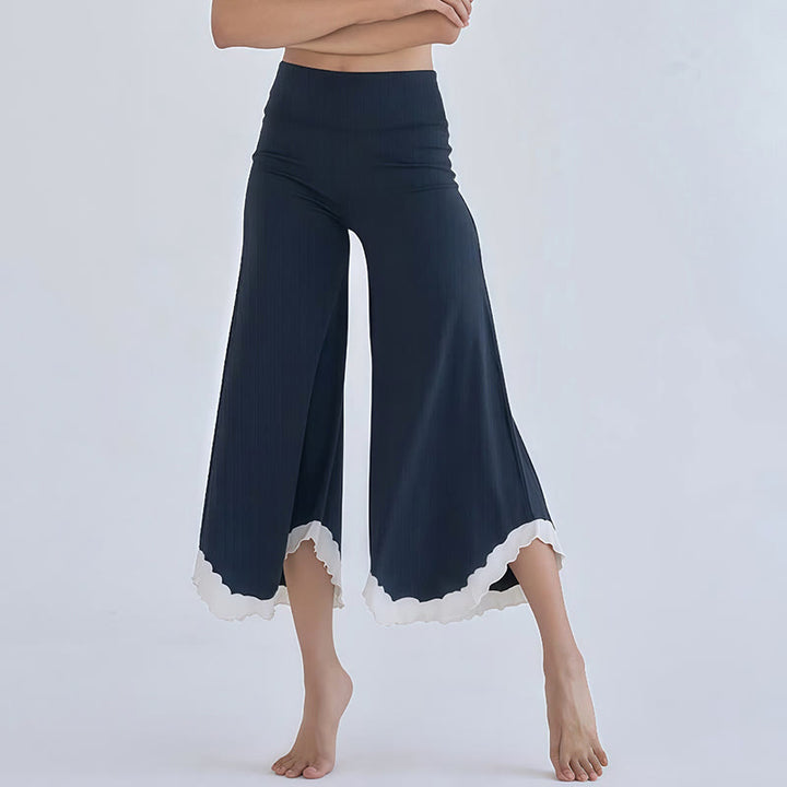 Olivenorma Tie-dye Colorblock Cotton Flare Cropped Elastic Waist Women's Yoga Pants - Navy Blue - L - image 10