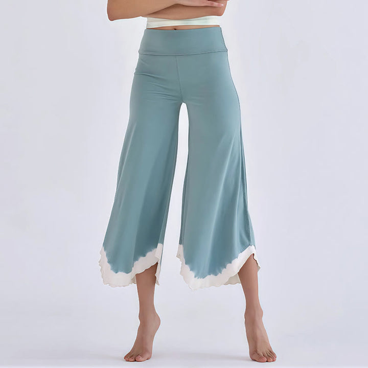 Olivenorma Tie-dye Colorblock Cotton Flare Cropped Elastic Waist Women's Yoga Pants - Light Blue - L - image 4