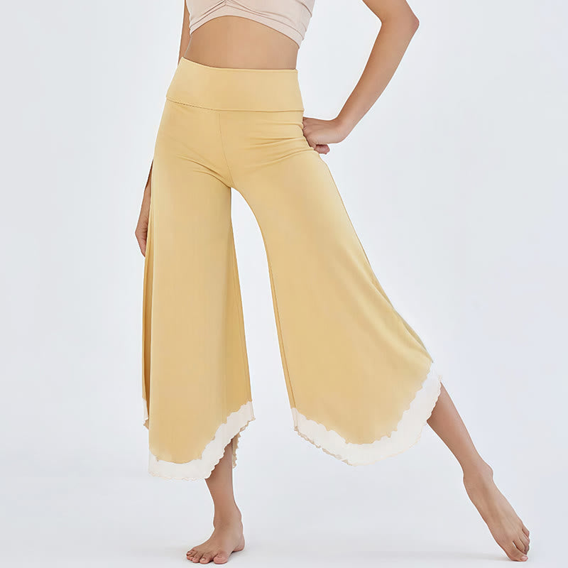Olivenorma Tie-dye Colorblock Cotton Flare Cropped Elastic Waist Women's Yoga Pants - Yellow - L - image 0