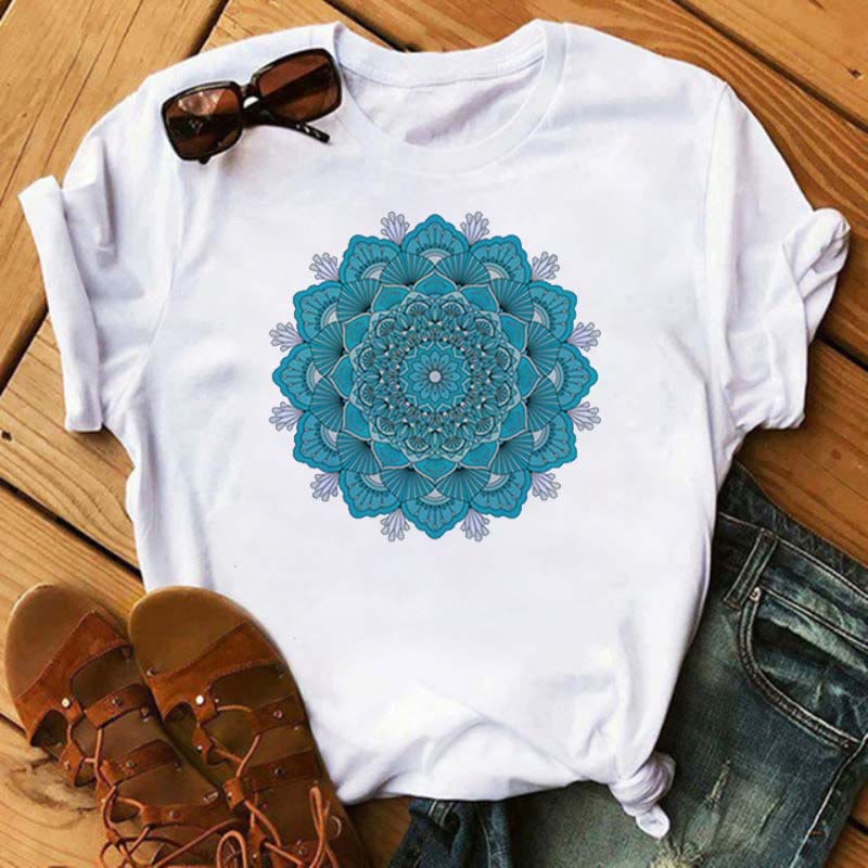 Olivenorma Cotton Colorful Geometric Print White T-Shirt - Blue Lotus - 2XL - image 0