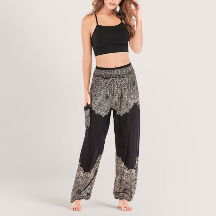Olivenorma Boho Cuffed Rayon Yoga Lounge Elastic Waist Women's Harem Pants - image 1