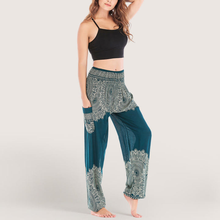 Olivenorma Boho Cuffed Rayon Yoga Lounge Elastic Waist Women's Harem Pants - Blue - One Size Fits All - image 16