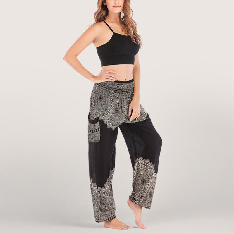 Olivenorma Boho Cuffed Rayon Yoga Lounge Elastic Waist Women's Harem Pants - Black - One Size Fits All - image 0