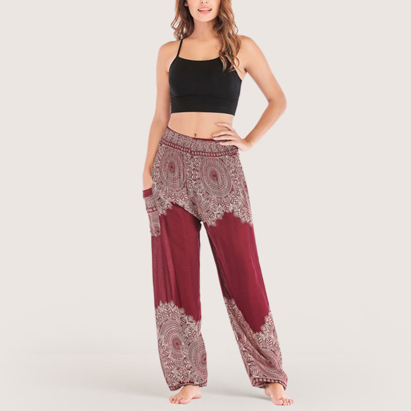 Olivenorma Boho Cuffed Rayon Yoga Lounge Elastic Waist Women's Harem Pants - Red - One Size Fits All - image 8