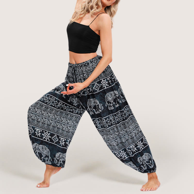 Olivenorma Boho Elephant Rayon Yoga Bloomers Elastic Waist Women's Harem Pants - image 3