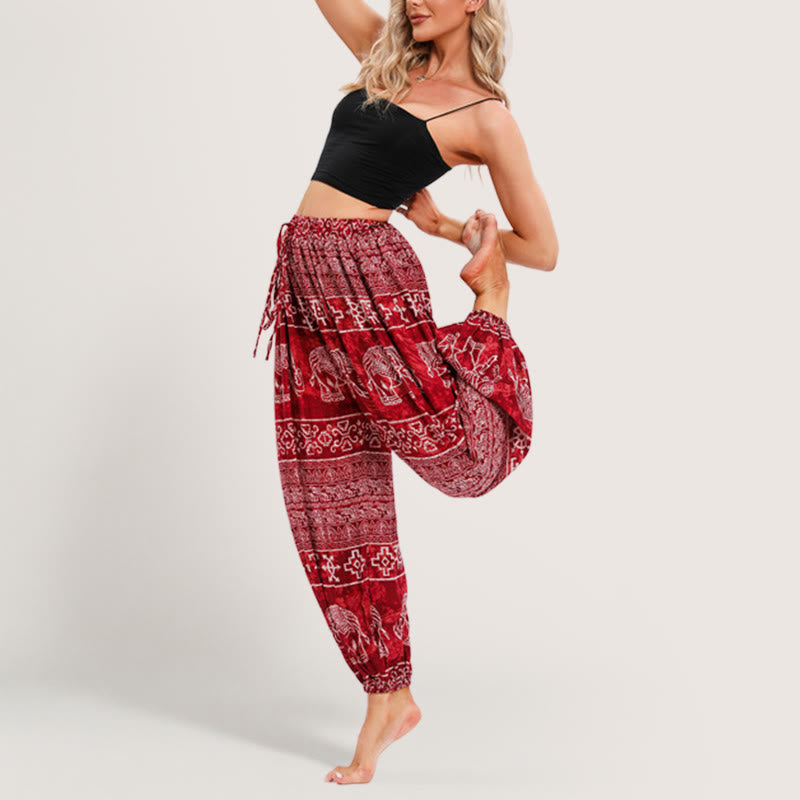 Olivenorma Boho Elephant Rayon Yoga Bloomers Elastic Waist Women's Harem Pants - image 6