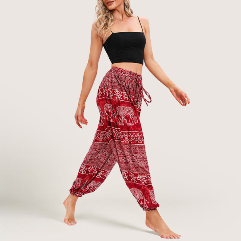 Olivenorma Boho Elephant Rayon Yoga Bloomers Elastic Waist Women's Harem Pants - image 7