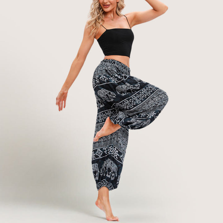 Olivenorma Boho Elephant Rayon Yoga Bloomers Elastic Waist Women's Harem Pants - image 2