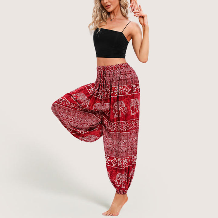 Olivenorma Boho Elephant Rayon Yoga Bloomers Elastic Waist Women's Harem Pants - image 5