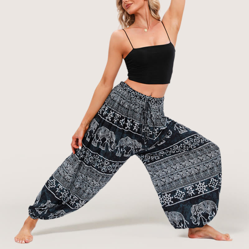 Olivenorma Boho Elephant Rayon Yoga Bloomers Elastic Waist Women's Harem Pants - image 1