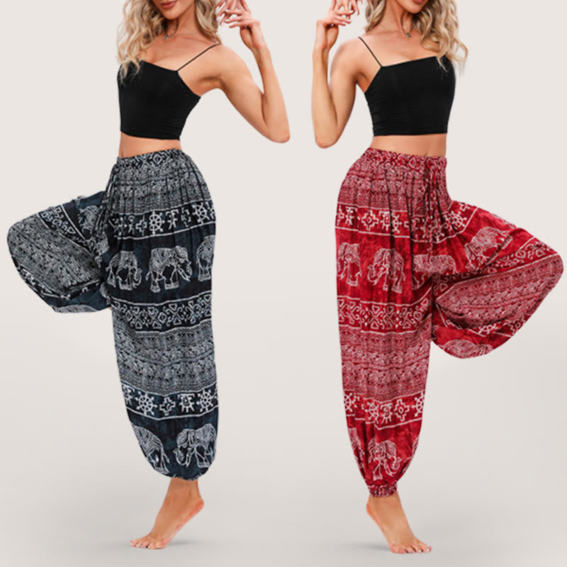 Olivenorma Boho Elephant Rayon Yoga Bloomers Elastic Waist Women's Harem Pants - image 8