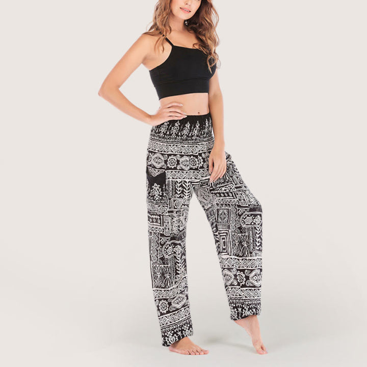 Olivenorma Bohemian Black Cuffed Yoga Lounge Elastic Waist Women's Harem Pants - image 6