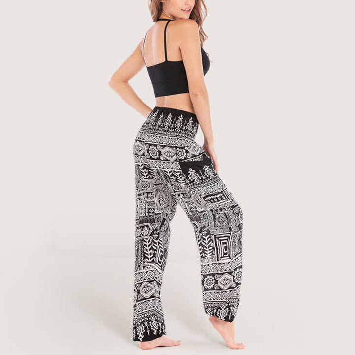 Olivenorma Bohemian Black Cuffed Yoga Lounge Elastic Waist Women's Harem Pants - image 2