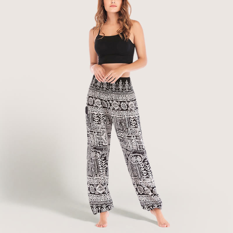 Olivenorma Bohemian Black Cuffed Yoga Lounge Elastic Waist Women's Harem Pants - image 1