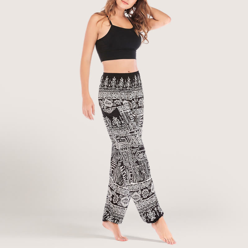 Olivenorma Bohemian Black Cuffed Yoga Lounge Elastic Waist Women's Harem Pants - image 3