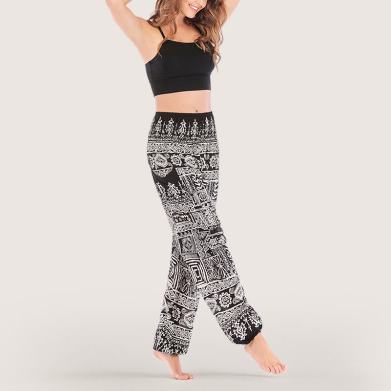 Olivenorma Bohemian Black Cuffed Yoga Lounge Elastic Waist Women's Harem Pants - image 5
