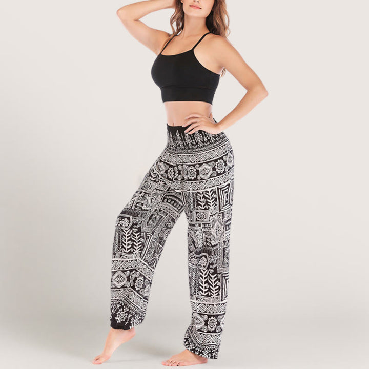 Olivenorma Bohemian Black Cuffed Yoga Lounge Elastic Waist Women's Harem Pants - image 4