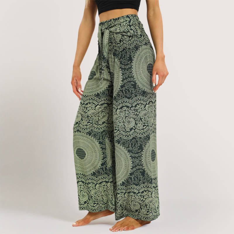 Olivenorma  Mandala Pattern Rayon Boho Wide-Leg Women's Yoga Pants - Green - One Size Fits All - image 0