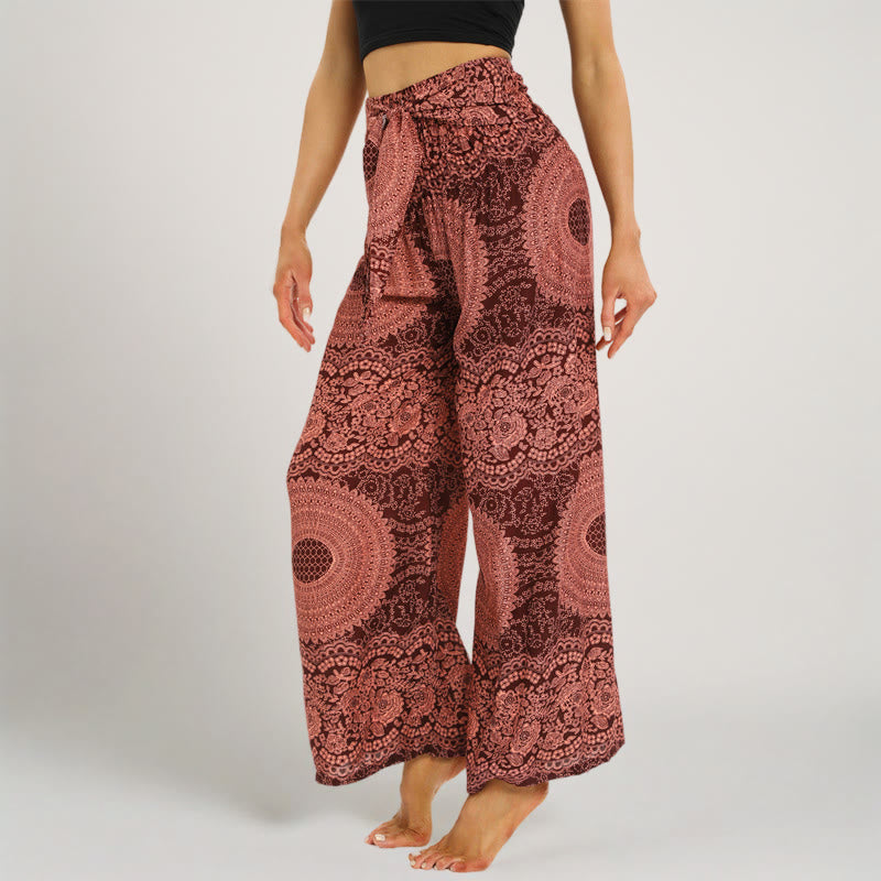 Olivenorma  Mandala Pattern Rayon Boho Wide-Leg Women's Yoga Pants - Red - One Size Fits All - image 8