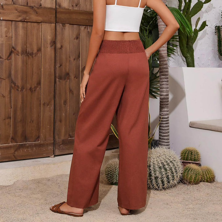 Olivenorma Plain Color Wide Leg High Waist Loose Fit Women's Lounge Pants with Pockets - image 17