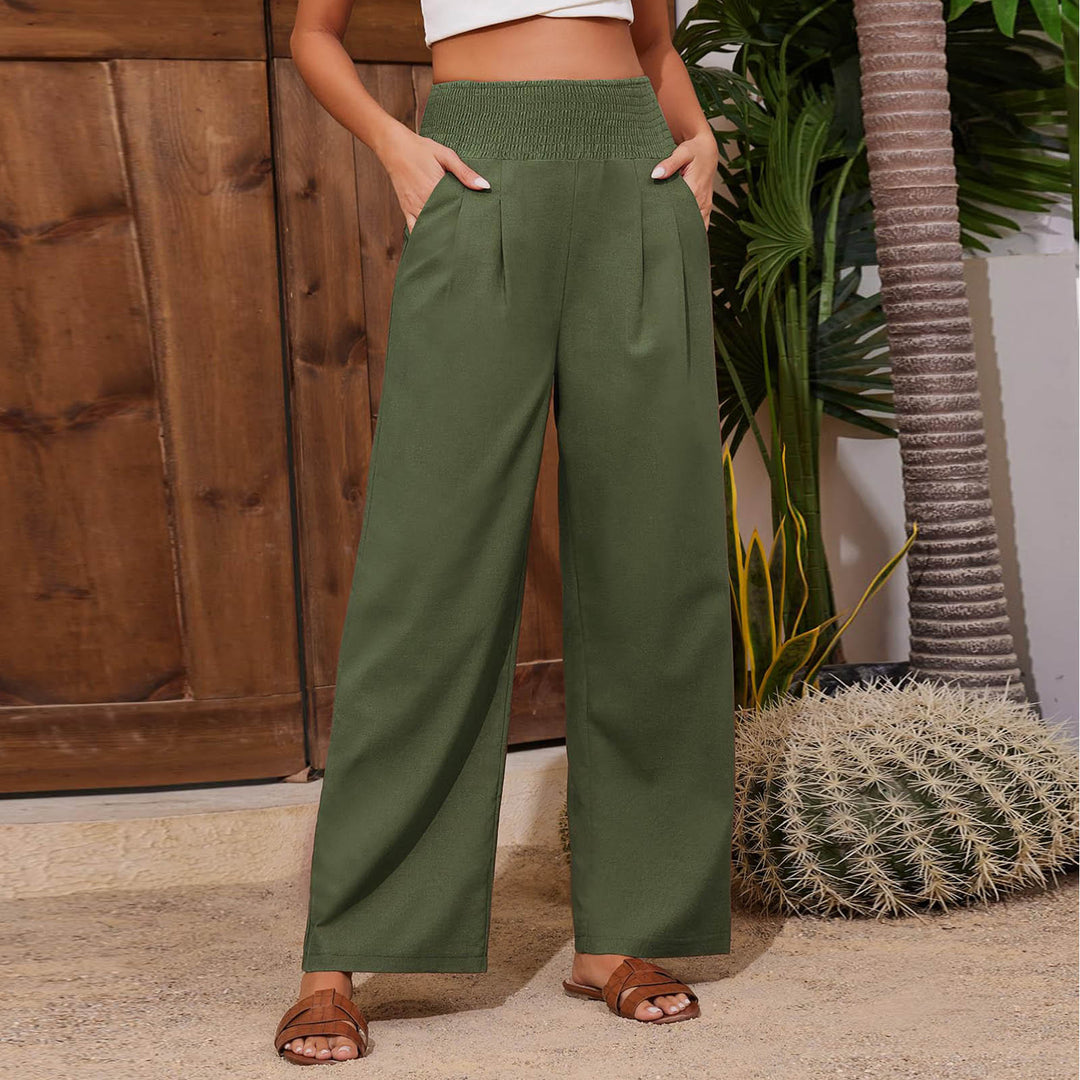 Olivenorma Plain Color Wide Leg High Waist Loose Fit Women's Lounge Pants with Pockets - Green - XXL - image 21