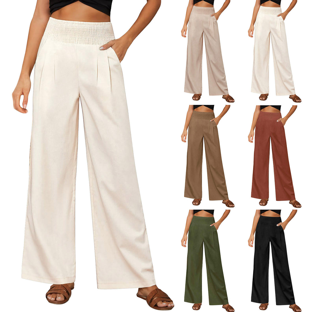 Olivenorma Plain Color Wide Leg High Waist Loose Fit Women's Lounge Pants with Pockets - image 31