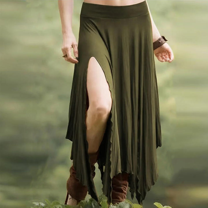 Olivenorma Boho Style Solid Drawstring Midi Split Skirt Dress - Green - XXL - image 18