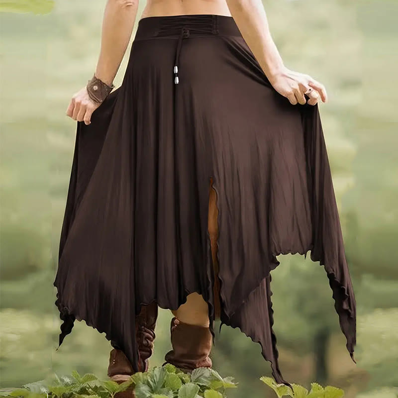 Olivenorma Boho Style Solid Drawstring Midi Split Skirt Dress - image 28