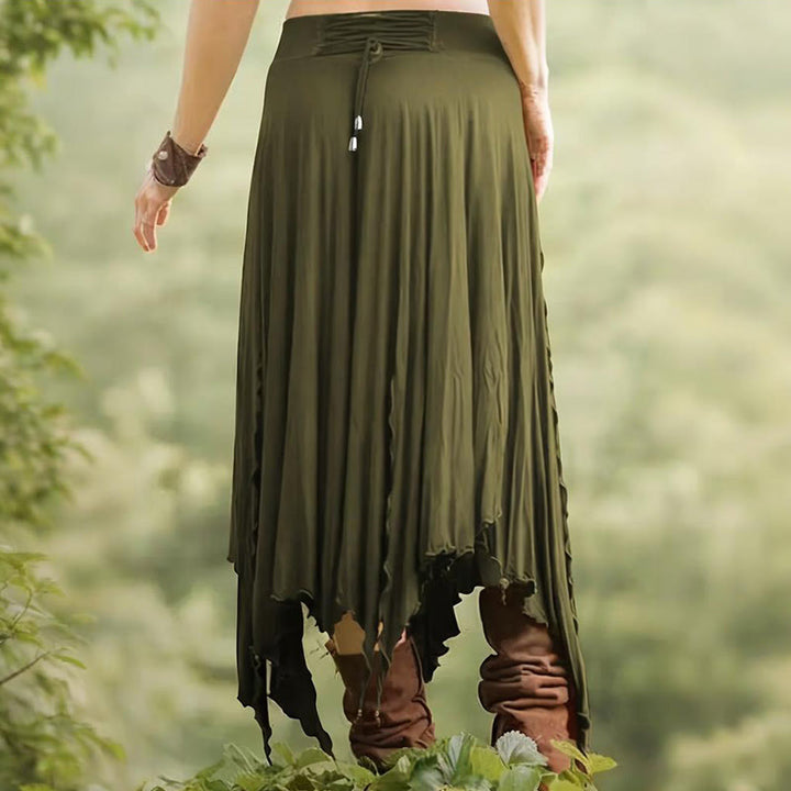 Olivenorma Boho Style Solid Drawstring Midi Split Skirt Dress - image 14