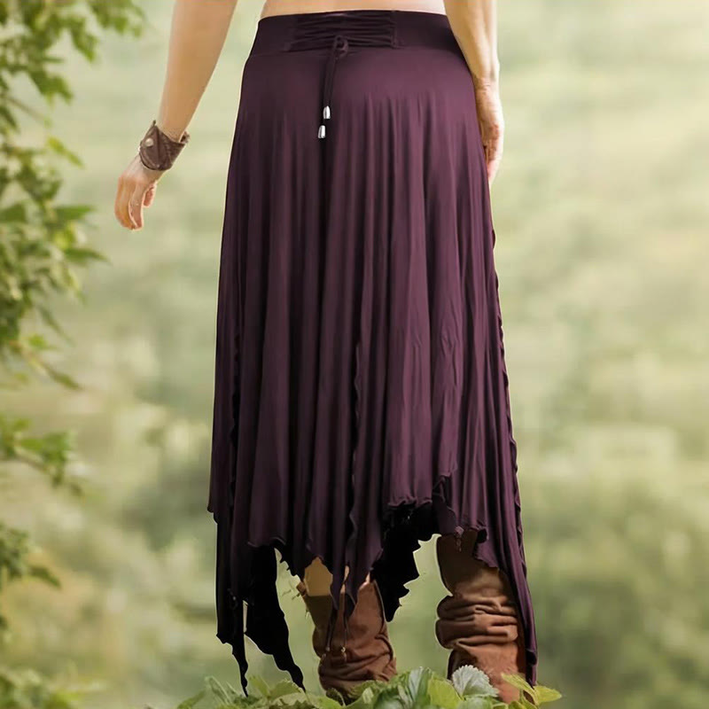 Olivenorma Boho Style Solid Drawstring Midi Split Skirt Dress - image 24