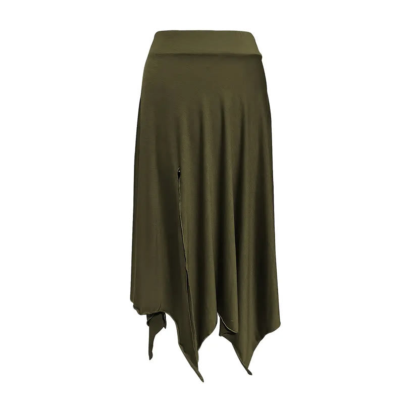 Olivenorma Boho Style Solid Drawstring Midi Split Skirt Dress - image 16