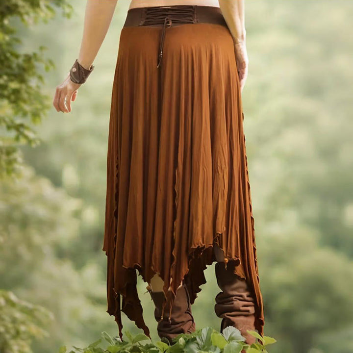 Olivenorma Boho Style Solid Drawstring Midi Split Skirt Dress - image 1