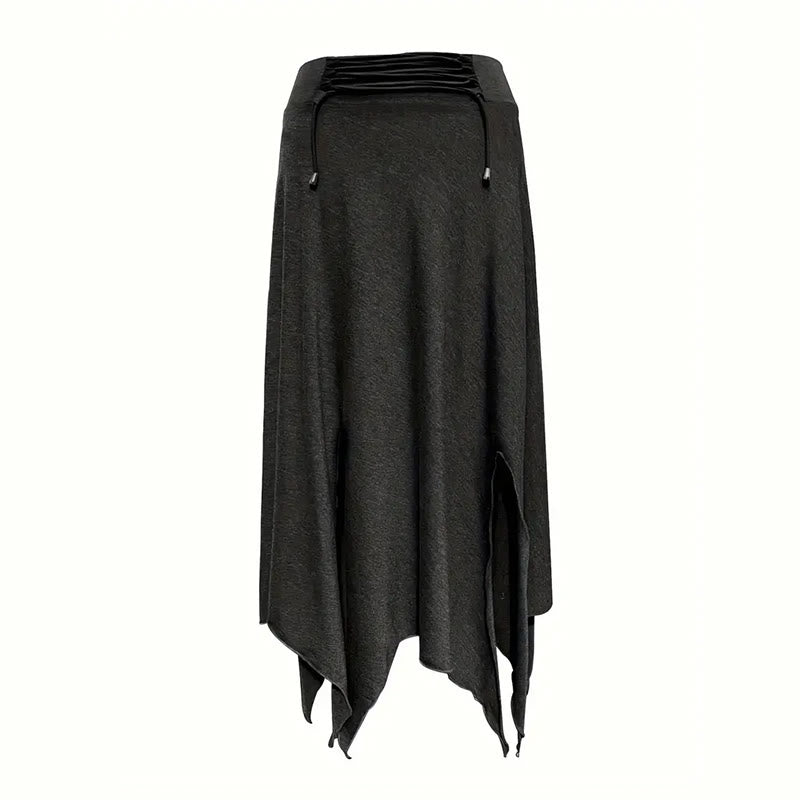 Olivenorma Boho Style Solid Drawstring Midi Split Skirt Dress - image 14