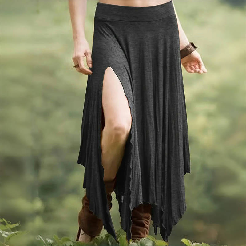 Olivenorma Boho Style Solid Drawstring Midi Split Skirt Dress - Gray - XXL - image 5