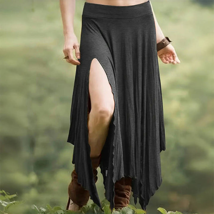 Olivenorma Boho Style Solid Drawstring Midi Split Skirt Dress - Gray - XXL - image 5