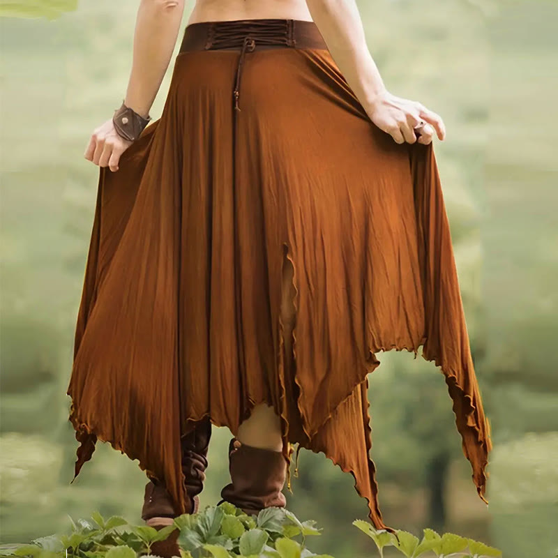 Olivenorma Boho Style Solid Drawstring Midi Split Skirt Dress - image 2