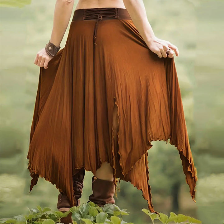 Olivenorma Boho Style Solid Drawstring Midi Split Skirt Dress - image 2