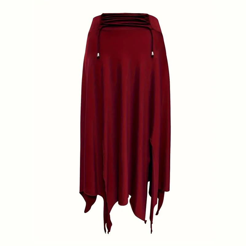 Olivenorma Boho Style Solid Drawstring Midi Split Skirt Dress - image 8