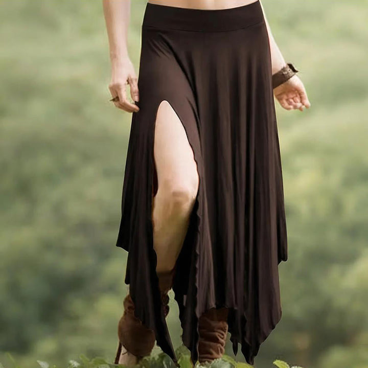 Olivenorma Boho Style Solid Drawstring Midi Split Skirt Dress - Maroon - XXL - image 26