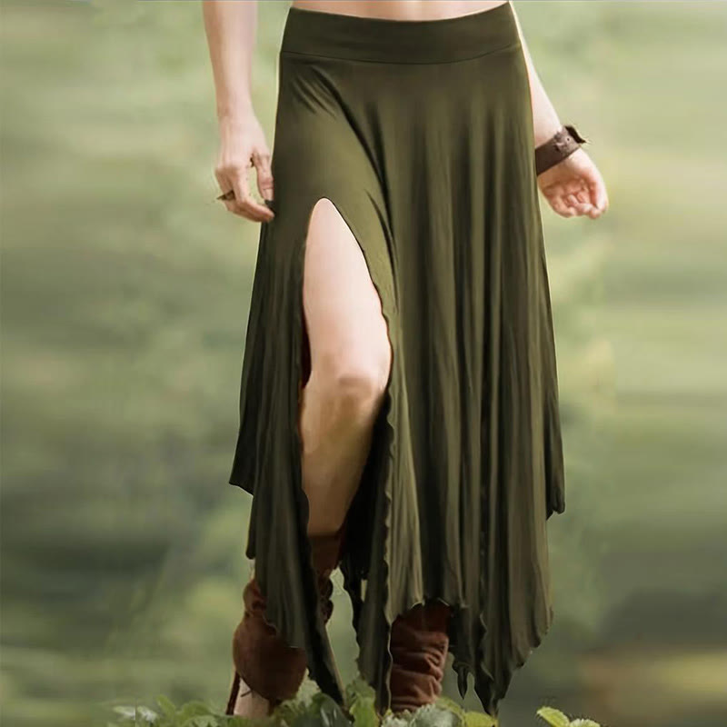 Olivenorma Boho Style Solid Drawstring Midi Split Skirt Dress - Green - XXL - image 13