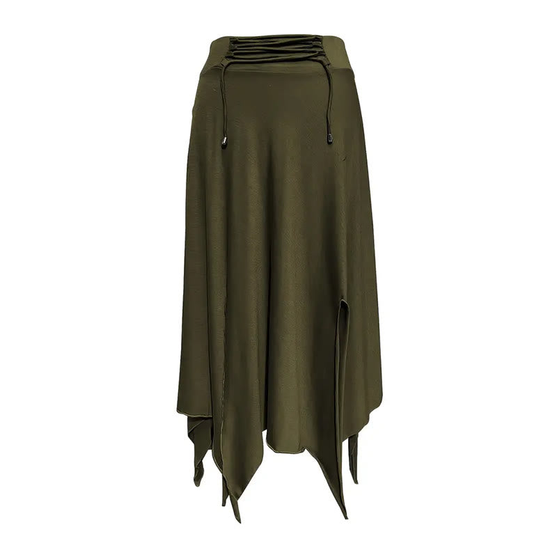 Olivenorma Boho Style Solid Drawstring Midi Split Skirt Dress - image 22
