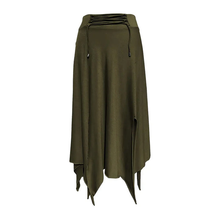 Olivenorma Boho Style Solid Drawstring Midi Split Skirt Dress - image 22