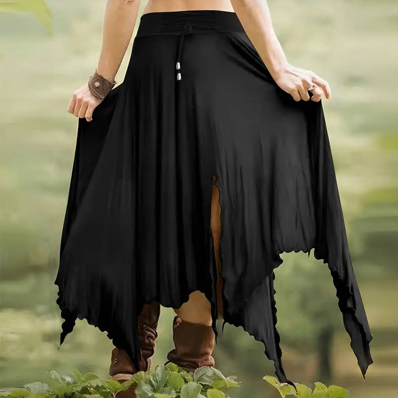 Olivenorma Boho Style Solid Drawstring Midi Split Skirt Dress - image 11