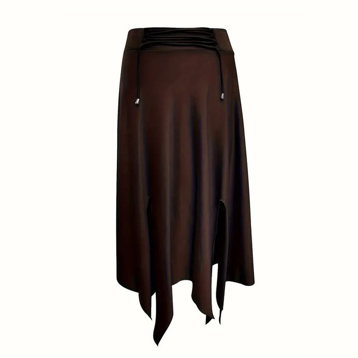 Olivenorma Boho Style Solid Drawstring Midi Split Skirt Dress - image 25