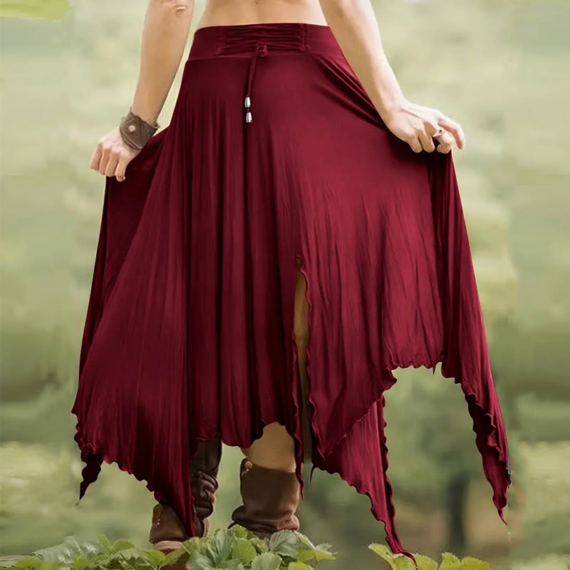 Olivenorma Boho Style Solid Drawstring Midi Split Skirt Dress - image 7